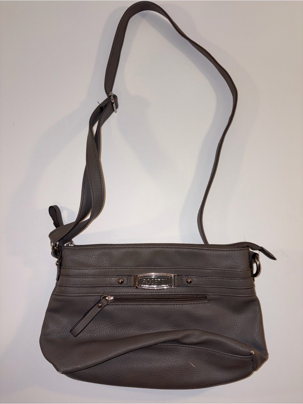 Rosetti Gray Crossbody Shoulder Bag Adjustable Strap Zip Pockets